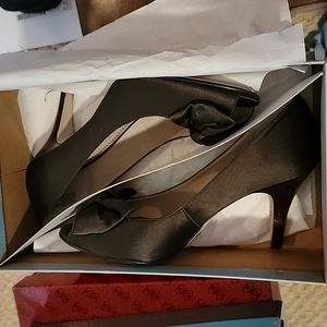 BP Fabulous Peep-Toe Pumps in Chocolate Satin sz8